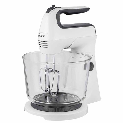Oster® Batidora de Mano y Pedestal, con Tazón de Vidrio, de 6 Velocidades, Blanca, FPSTHS3611