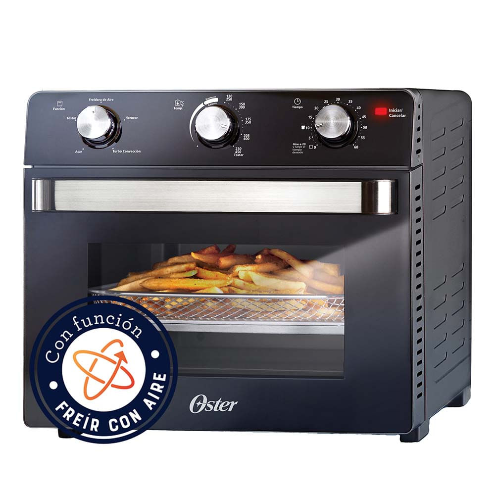 Oster® Horno con Freidora de Aire, Capacidad de 22 Litros, Recubrimiento  Antiadherente, Negro, TSSTTVMAF1NS