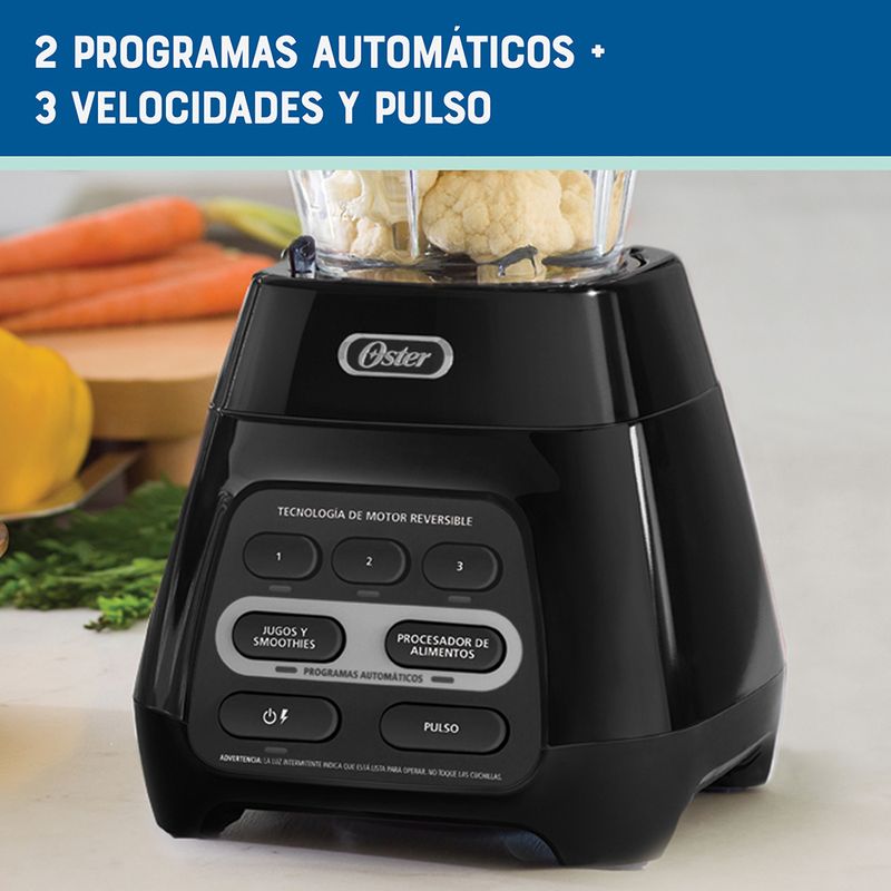 Oster Licuadora con Tecnologia Reversible Vaso de Vidrio 3 Velocidades y 2 Programas automaticos 700 W Negro BLSTPYG1309B