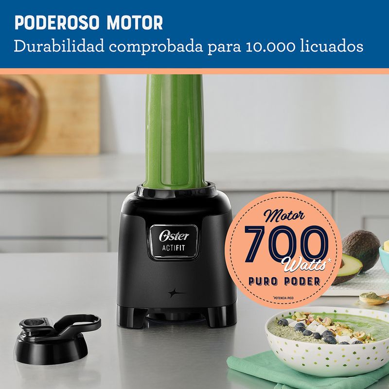 Oster Sistema de Nutricion ActiFit Con Vaso Blend N Go de Tritan de 600 ml y Trituradora de Hielo 700 W Negro