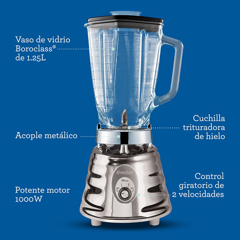 Oster Licuadora Osterizer con Control de Perilla de 2 Velocidades 1.25 Lt 1000 W Cromada 465013000