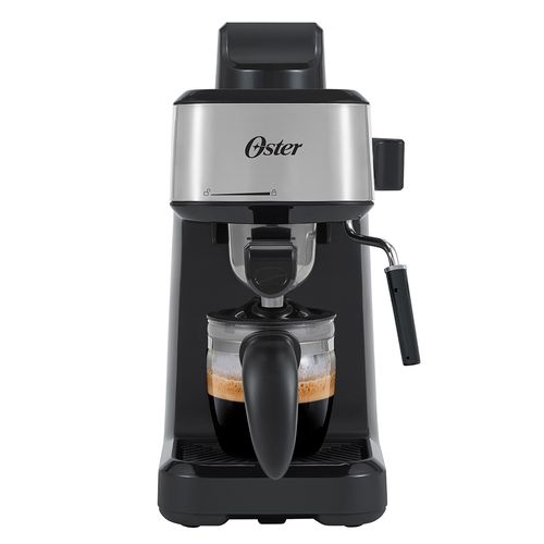 Oster® Cafetera, para Espresso y Cappuccino, Capacidad de 4 Tazas, Jarra de Vidrio, Tubo de Vapor para Espumar la Leche, Negro, BVSTEM3300