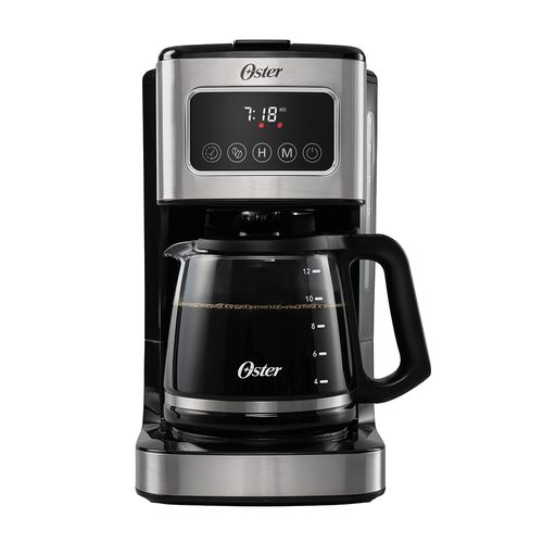Oster® Cafetera Programable, Pantalla Táctil, Jarra de Vidrio, de 12 Tazas, Negro y Acero Inoxidable , BVSTDC4403