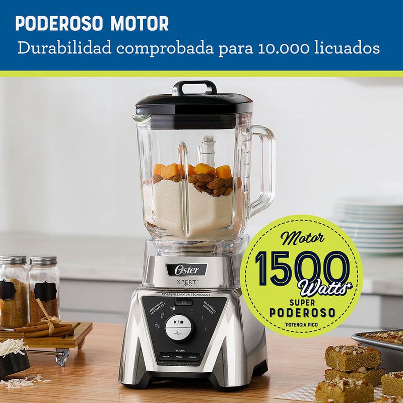 Licuadora-Xpert-Series™-Oster®-3-Programas-Automaticos-Control-de-Textura-Vaso-de-Vidrio-Vaso-Tritan™-Blend-N-Go-Niquelada-BLST3B-CPG