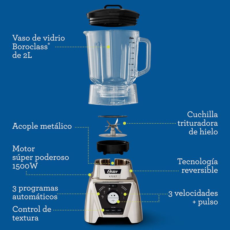 Licuadora-Xpert-Series™-Oster®-3-Programas-Automaticos-Control-de-Textura-Vaso-de-Vidrio-Vaso-Tritan™-Blend-N-Go-Niquelada-BLST3B-CPG