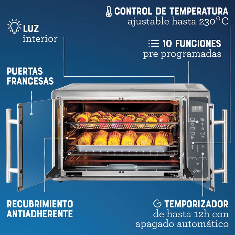Horno-Digital-con-Freidora-de-Aire-Oster®-42L-de-Capacidad-10-Funciones-pre-determinadas-Recubrimiento-Antiaderente-TSSTTVFDDAFNS