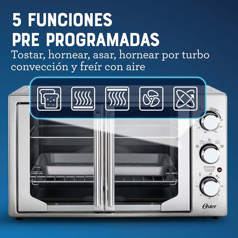 Horno-con-Freidora-de-AireOster®-Recubrimiento-Antiadherente-para-una-Facil-Limpieza-42-Lt-Puertas-Estilo-Frances-Plateado-TSSTTVFDMAFNS